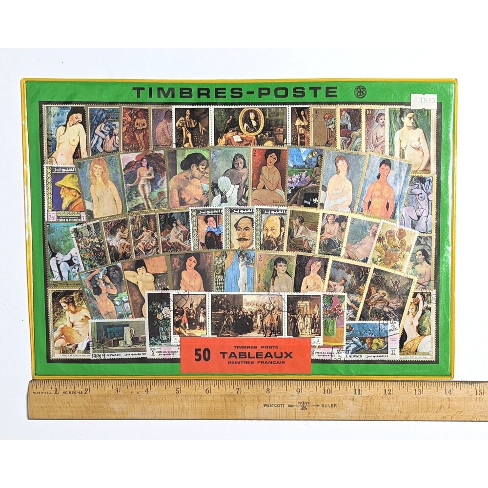 VTG. WORLD PAINTINGS FRENCH MASTERPIECES 50 TABLEAUX NUDES TIMBRES-POSTE  STAMP